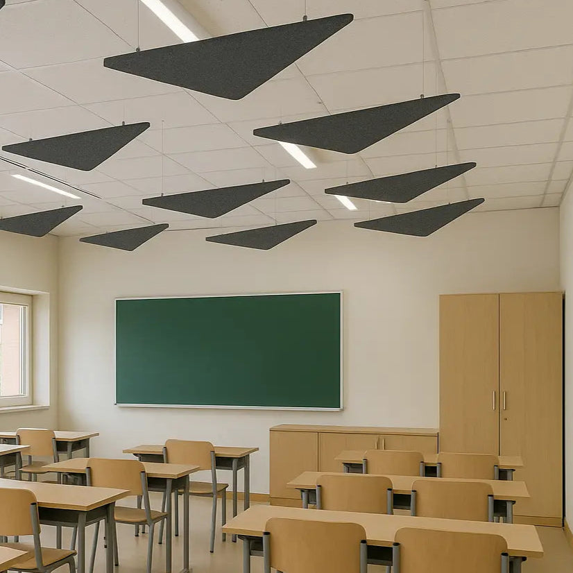 Suspended Ceiling Panels - Acoustic Felt TRIANGLE in classroom interior Decormania UK